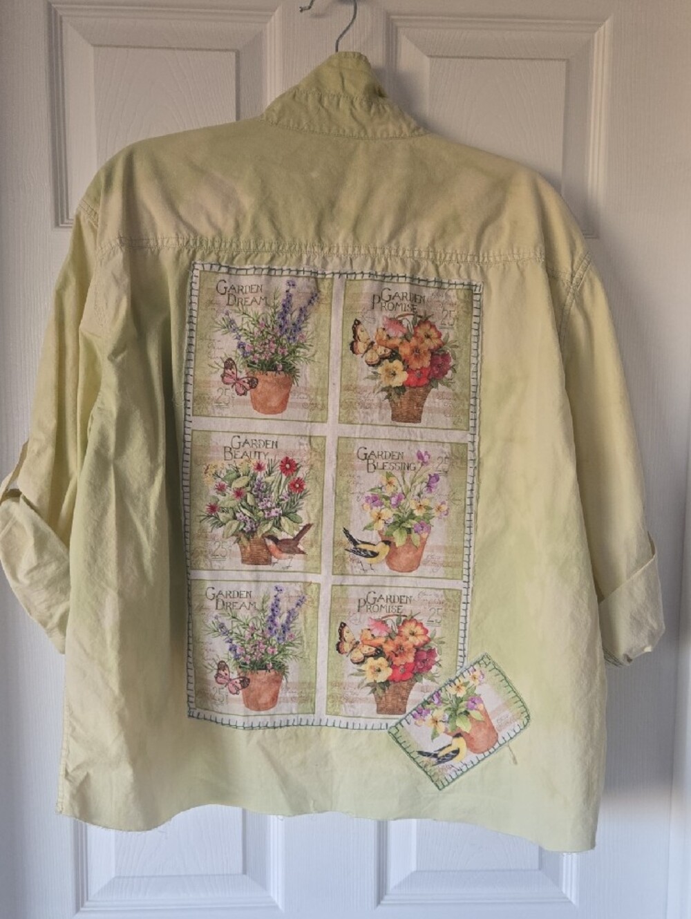 Women's Light Green Button-Down Shirt with Floral Patch